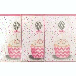 3 Handmade Greeting Cards Blank Envelopes Cupcake Birthday Confetti Glitter Pink